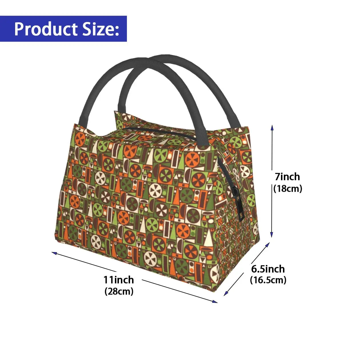 Mid-Century Geometric Lunch Bag Retro 50s 60s Thermal Tote Handbag