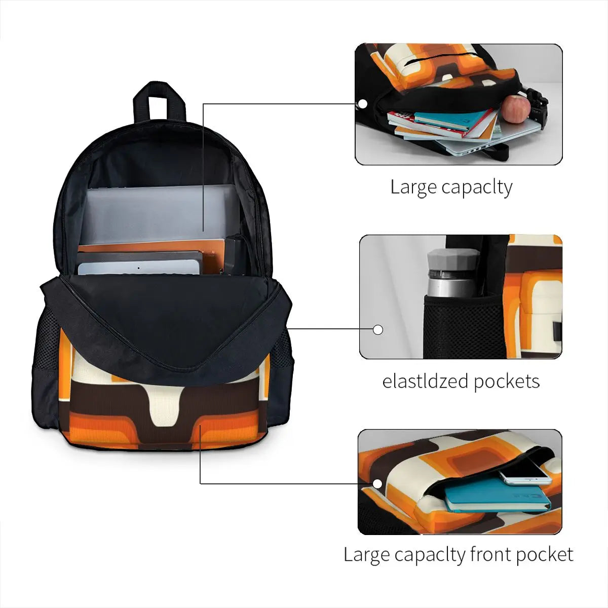 Orange 70s Style Backpack for Men and Women