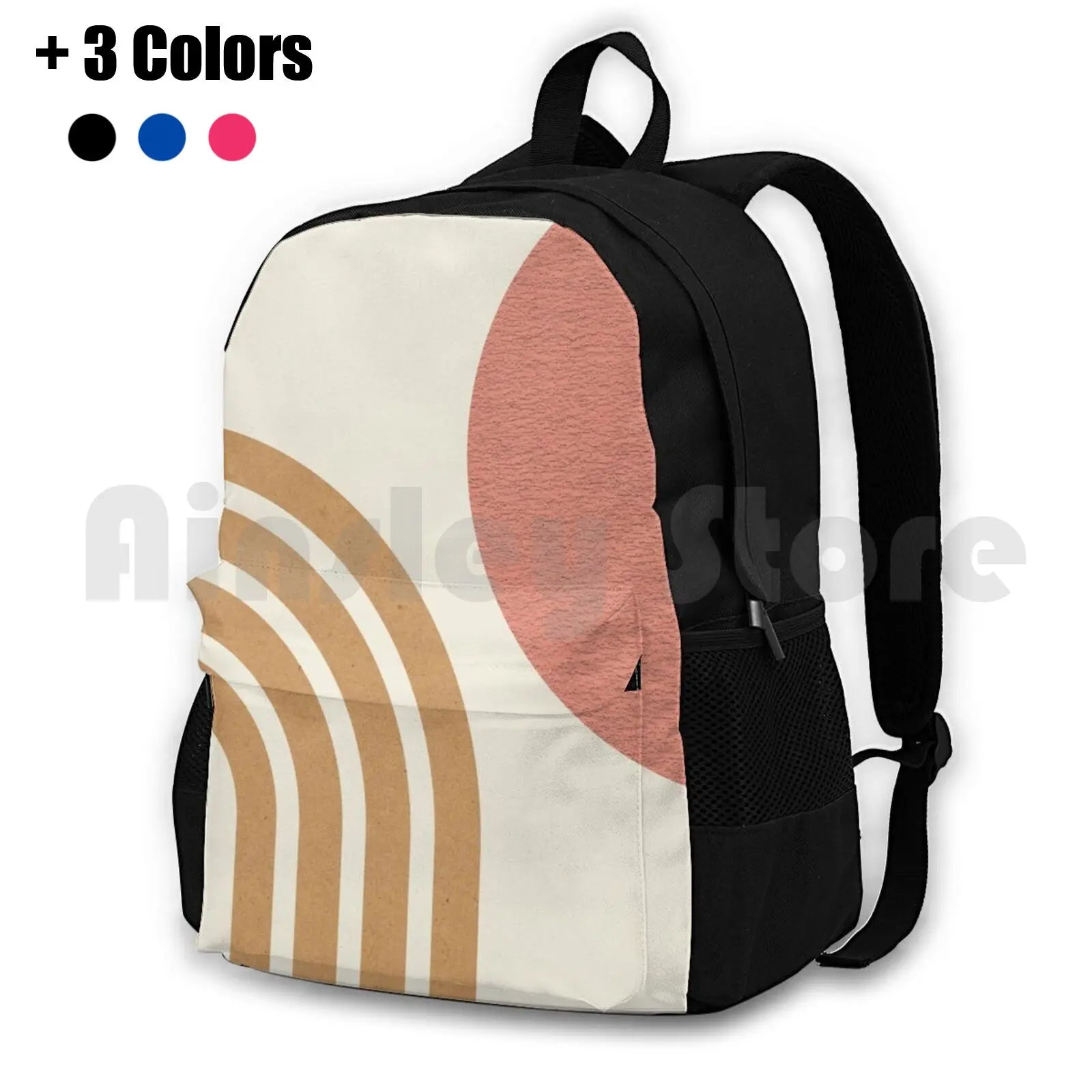 Mid Century Modern Pink-Sun & Rainbow Outdoor Hiking Backpack