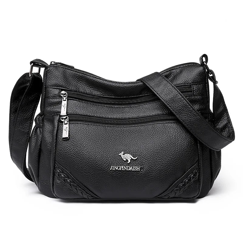 Middle Age Kangaroo Shoulder Handbag Leather Messenger Bags Gift for Mommy Women