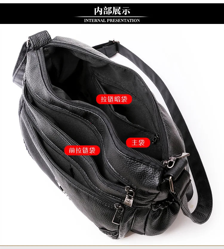 Middle Age Kangaroo Shoulder Handbag Leather Messenger Bags Gift for Mommy Women