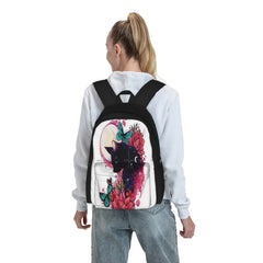 Midnight Cat Watercolor Backpacks Men's Women's Zip Pockets