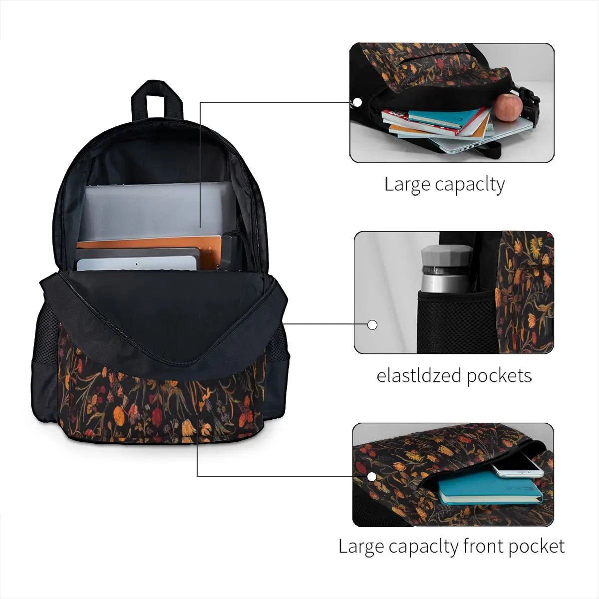 Midnight Floral 2 Backpacks Men Women Youth Bags