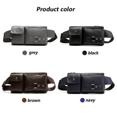 Mihaivin Casual Leather Waist Bag Men Fanny Pack Vintage Men's Leather Waist Bel