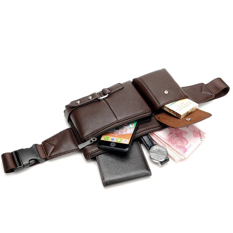 Mihaivin Men PU Leather Waist Packs Vintage Travel Belt Bag Chest Bags