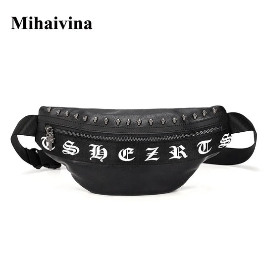Mihaivin Punk Rivet Men's Waist Pack Pu Leather Chest Bag