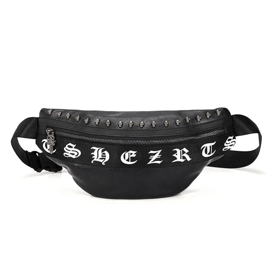 Mihaivin Punk Rivet Men's Waist Pack Pu Leather Chest Bag