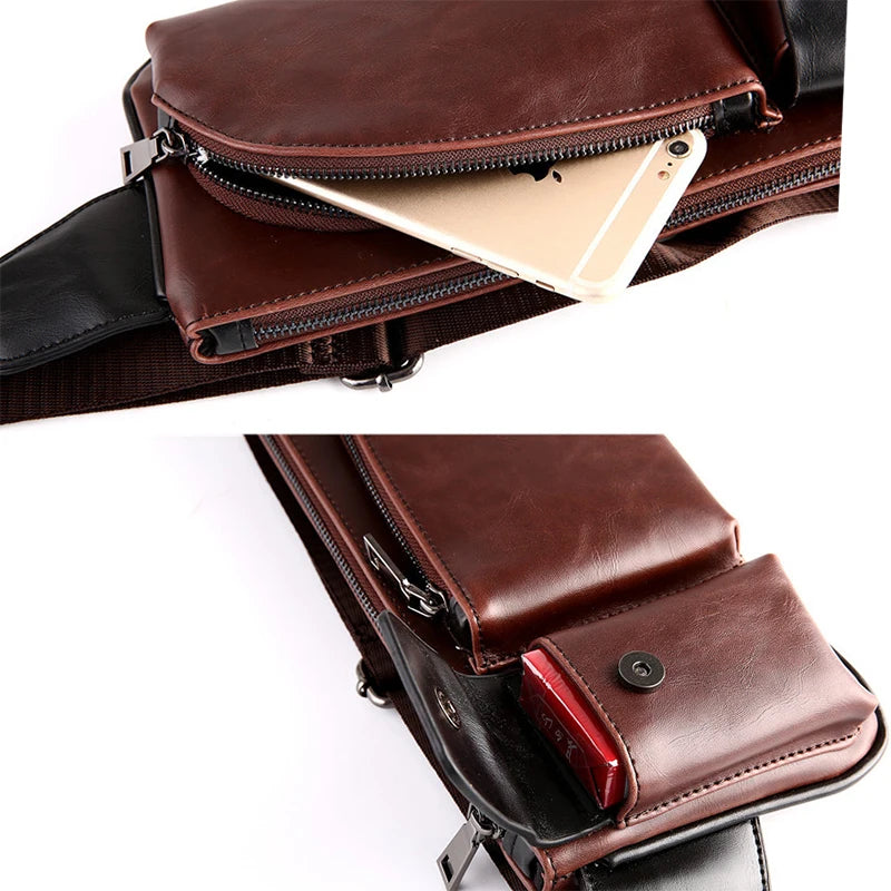 Leather Chest Bag Rivet Waist Crossbody Bag
