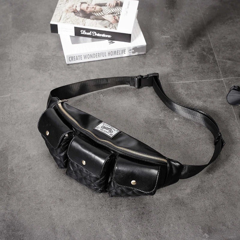 Leather Chest Bag Crossbody Plaid Belt Bags Waist Pack