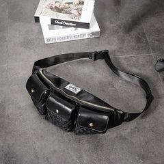 Leather Chest Bag Crossbody Plaid Belt Bags Waist Pack