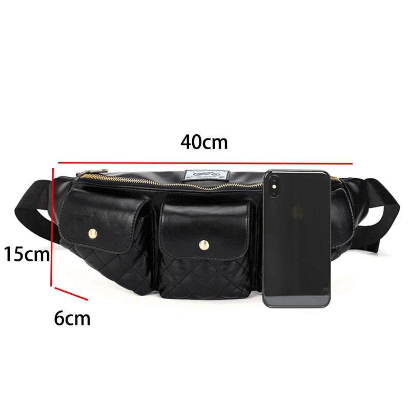 Leather Chest Bag Crossbody Plaid Belt Bags Waist Pack