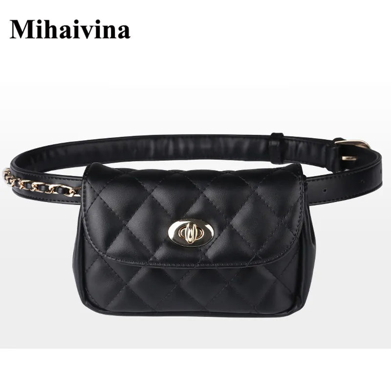 Women Leather Waist Bag Plaid Belt Fanny Pack