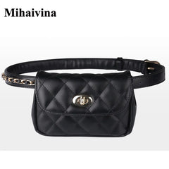Women Leather Waist Bag Plaid Belt Fanny Pack