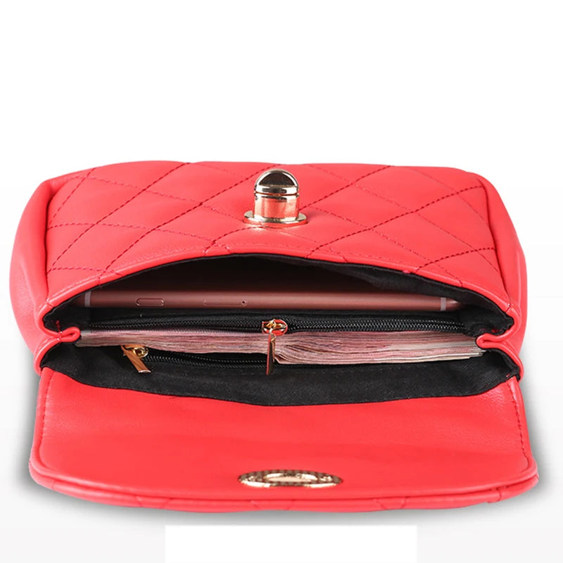 Women Leather Waist Bag Plaid Belt Fanny Pack