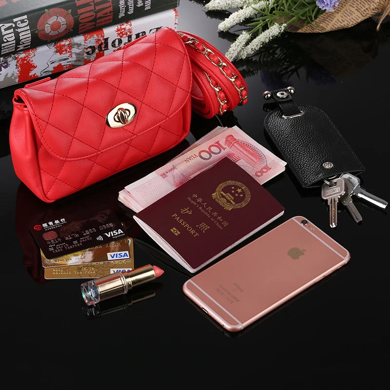 Women Leather Waist Bag Plaid Belt Fanny Pack