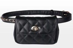 Women Leather Waist Bag Plaid Belt Fanny Pack