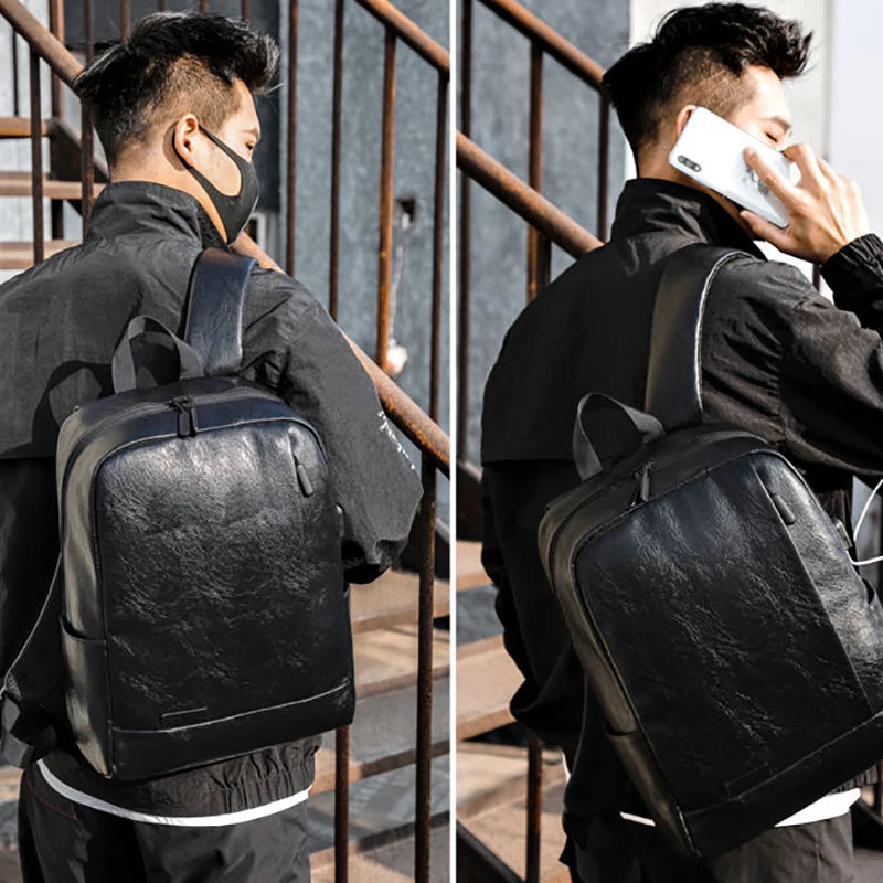 Leather Backpack Laptop Bag Slim Unisex Ultralight Backpack