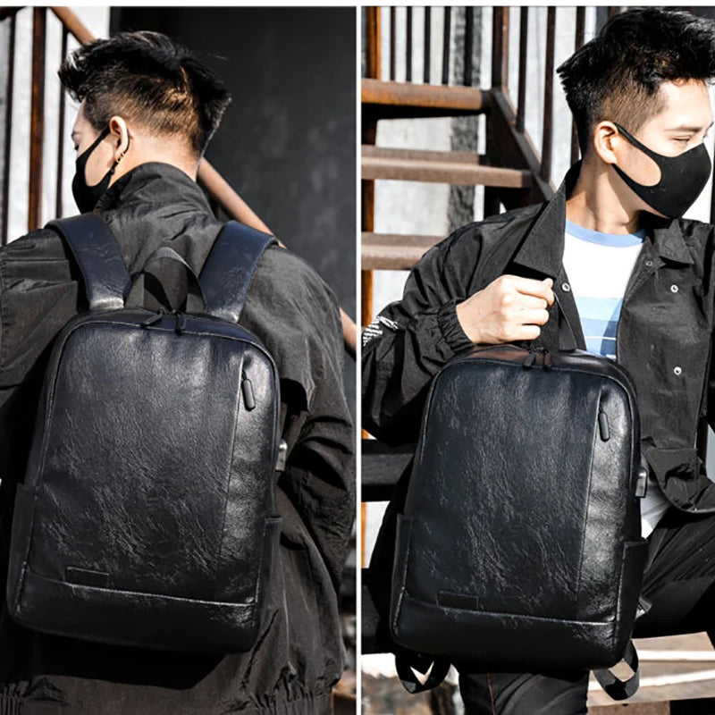 Leather Backpack Laptop Bag Slim Unisex Ultralight Backpack