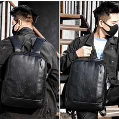 Leather Backpack Laptop Bag Slim Unisex Ultralight Backpack