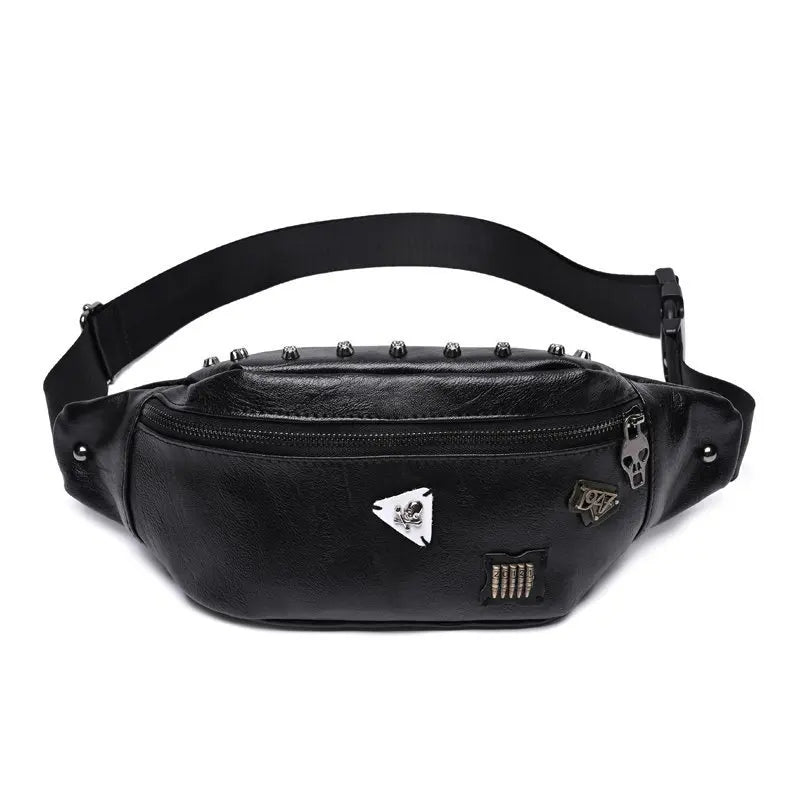 Skull Rivet Fanny Pack Waist Belt Bag Leather Shoulder Pouch Bags