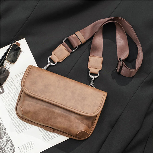 Retro Men Chest Pack Waist Bag Leather Crossbody Bags Unisex Travel Fanny Pack S