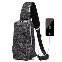 Men's Large Crossbody Chest Bag Waterproof Sling Pack with USB Charge