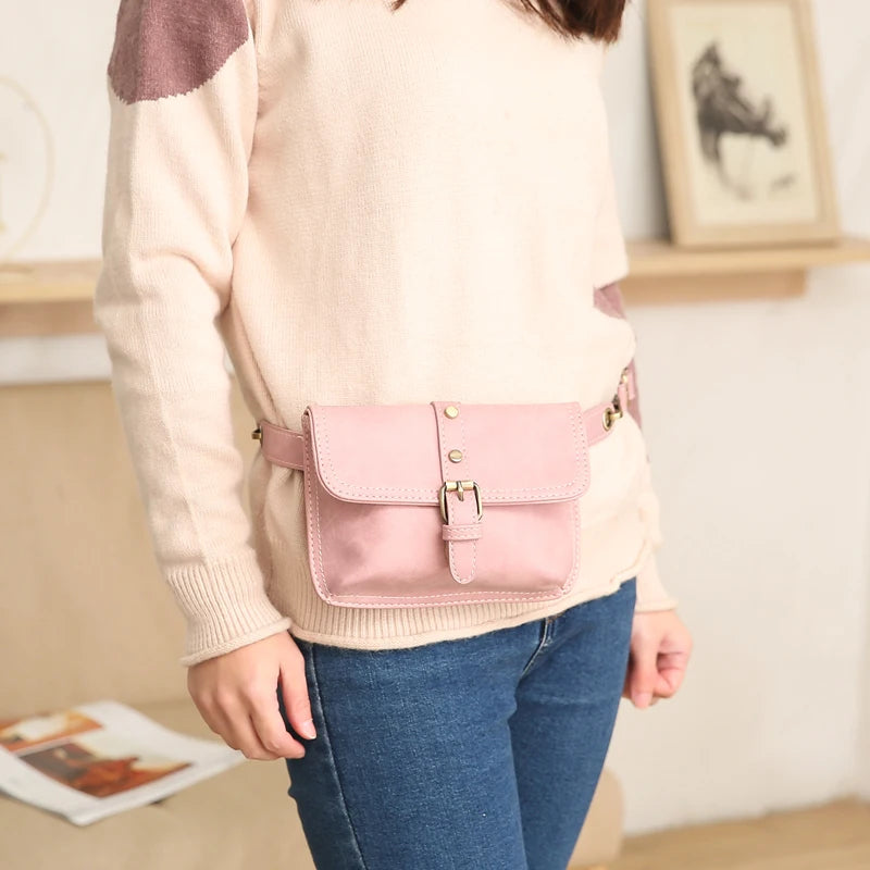 Vintage Leather Waist Pack Women Belt Bag for iPhone X/8 Plus Money Bag