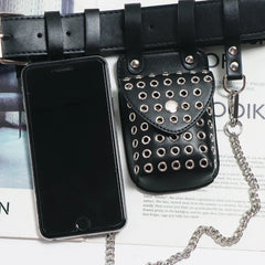 Women PU Leather Mini Bag Hollowed Out Fanny Pack Chain Belt Bags