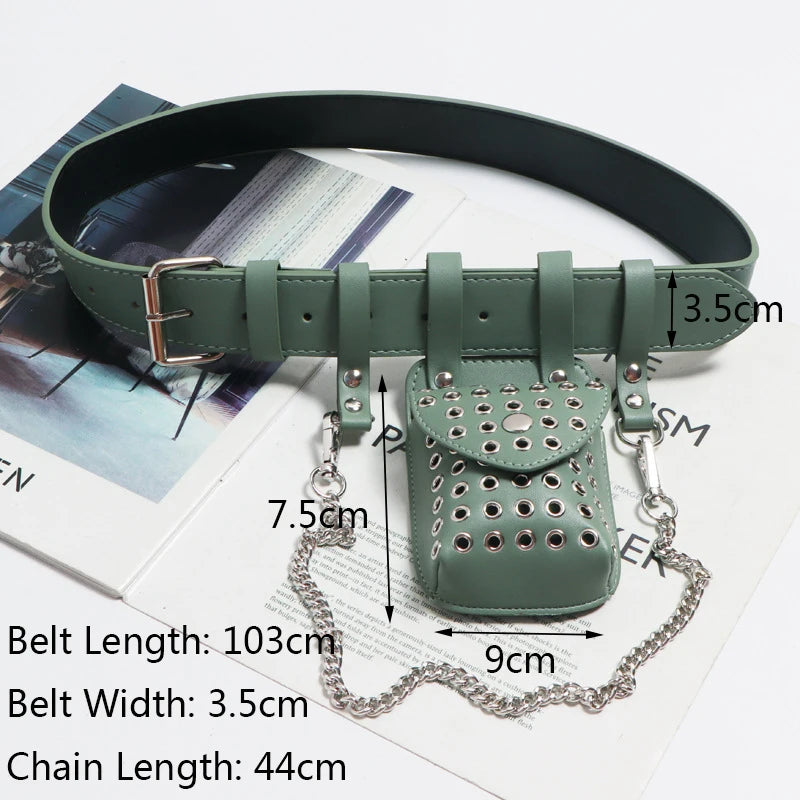 Women PU Leather Mini Bag Hollowed Out Fanny Pack Chain Belt Bags