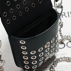 Women PU Leather Mini Bag Hollowed Out Fanny Pack Chain Belt Bags