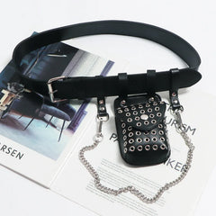 Women PU Leather Mini Bag Hollowed Out Fanny Pack Chain Belt Bags