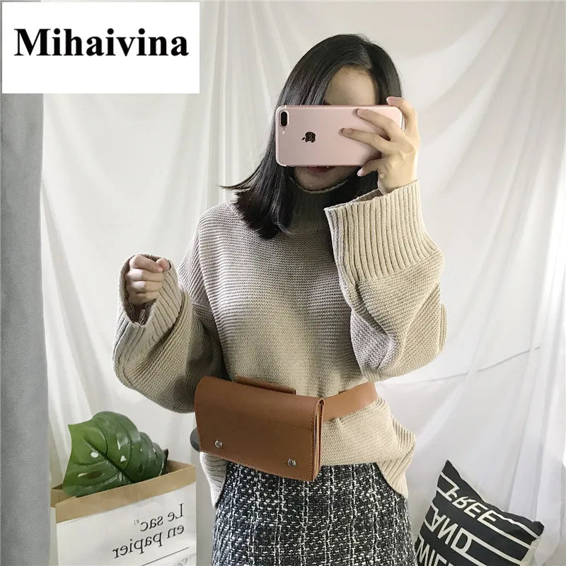 Leather Waist Pack Chain Shoulder Bags Hand Bag Women Chest Pack For iPhone X
