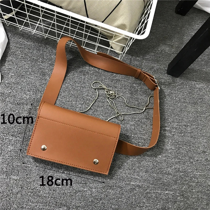 Leather Waist Pack Chain Shoulder Bags Hand Bag Women Chest Pack For iPhone X