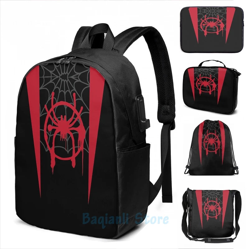 Miles Morales USB Charge Backpack School Travel Laptop Bag