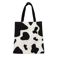 Milk Cow Pattern Women Canvas Handbags Large Capacity Shoulder Bag