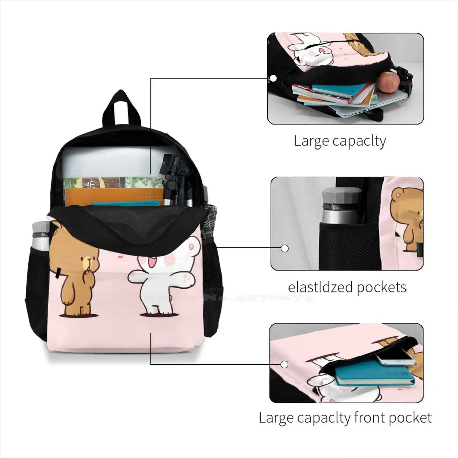 Bear Cartoon Milk Mocha Backpack Student School Laptop Travel Bag