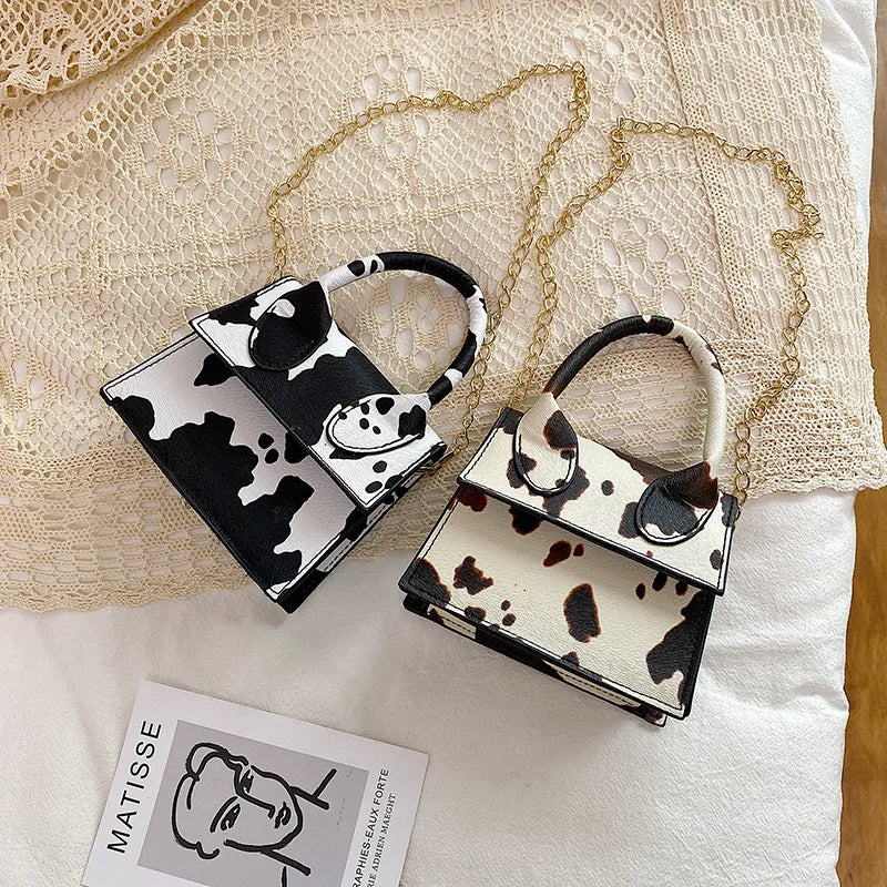 Milk Pattern Shoulder Bag Mini PU Crossbody Bag Chain Bag Lipstick Bag