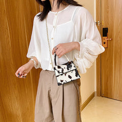 Milk Pattern Shoulder Bag Mini PU Crossbody Bag Chain Bag Lipstick Bag