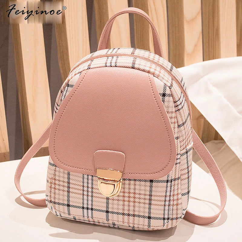 Plaid Mini Backpack Crossbody Bag for Teenage Girl