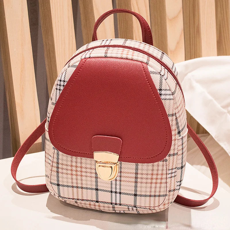 Plaid Mini Backpack Crossbody Bag for Women
