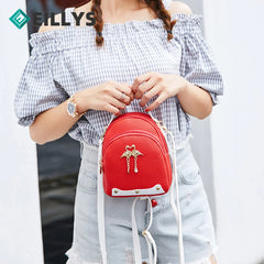 Mini Backpack Women Style Backpack pu leather Solid Leather Backpack