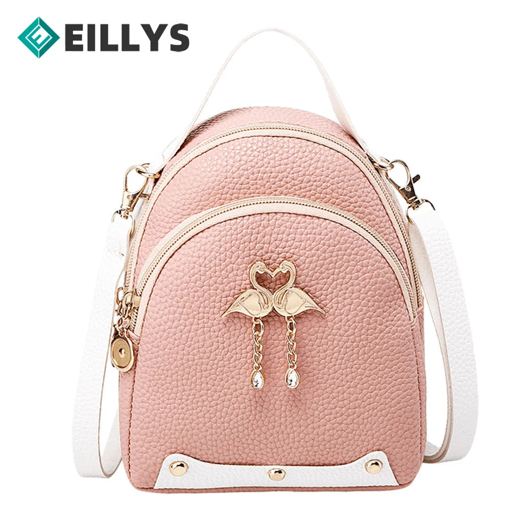 Mini Backpack Women Style Backpack pu leather Solid Leather Backpack