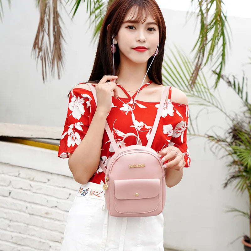 Mini Backpack Women PU Leather Shoulder Bag Small Bagpack Summer Portable