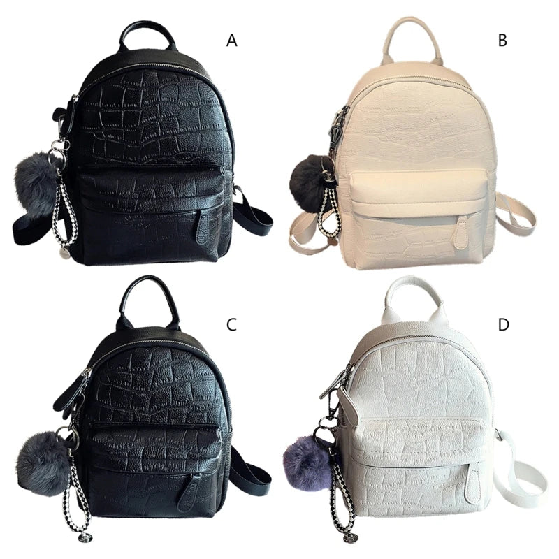 Mini Backpack Women PU Leather Shoulder Bag Stone Pattern Multi-Function