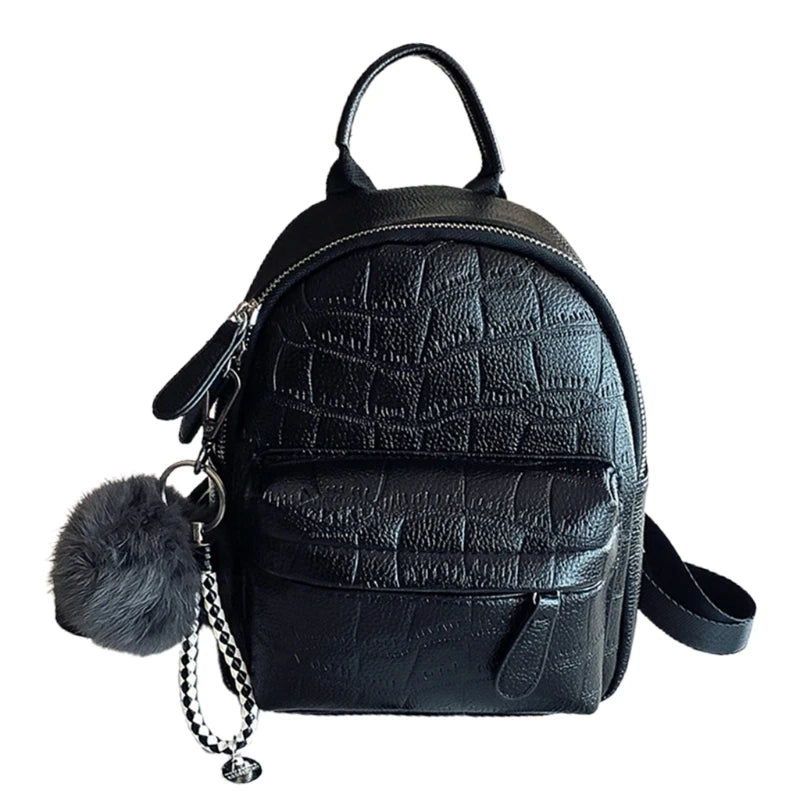 Mini Backpack Women PU Leather Shoulder Bag Stone Pattern Multi-Function