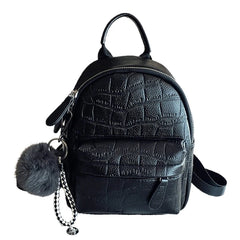 Mini Backpack Women PU Leather Shoulder Bag Stone Pattern Multi-Function