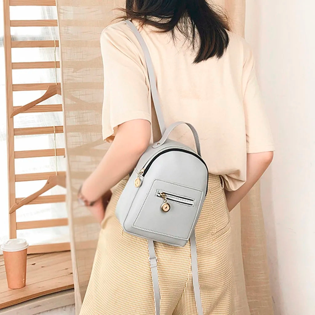 Mini Backpack Women Solid Waterproof Zipper Bag Female Small Vintage School-bags
