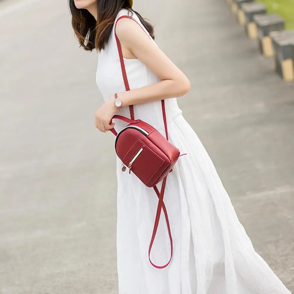 Mini Backpack Women PU Leather Waterproof Zipper