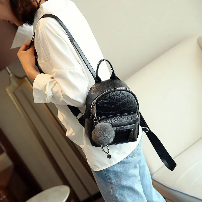 Small PU Leather Backpack for Women Mini Female Back Pack