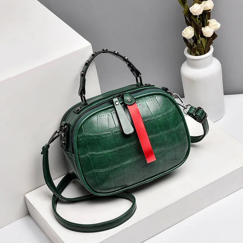 Mini Bag Women Retro Small Round Bag One Shoulder Cross Body Soft Leather Bag